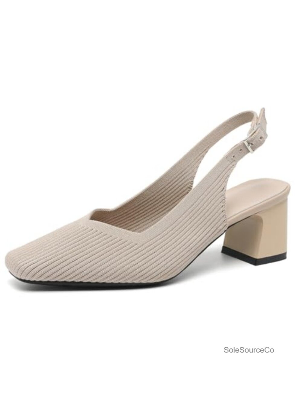 Women's Slingback Heels Square Toe Chunky Block Heels Knit Fabric Dressy Work